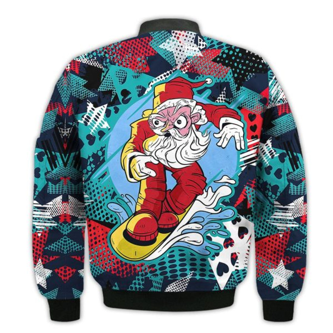 FUNSTUFFPRINTI Merry Christmas Santa Claus Snowboarding Retro Christmas Holiday Gifts Unisex 3D Bomber Bomber Jacket