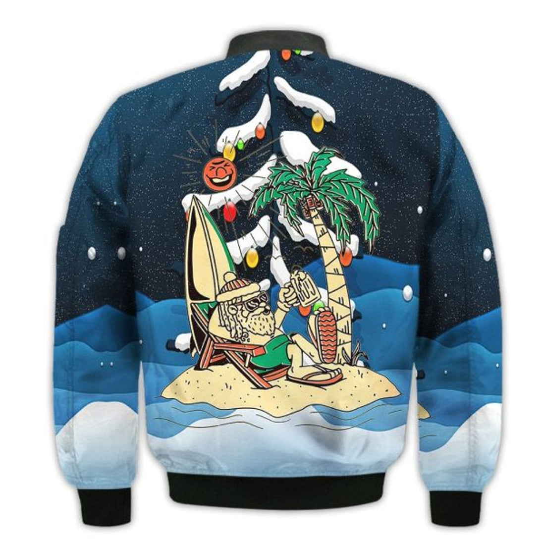 FUNSTUFFPRINTI Merry Christmas Santa Claus Summer Beach Retro Christmas Holiday Gifts Unisex 3D Bomber Bomber Jacket