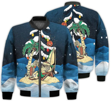 FUNSTUFFPRINTI Merry Christmas Santa Claus Summer Beach Retro Christmas Holiday Gifts Unisex 3D Bomber Bomber Jacket