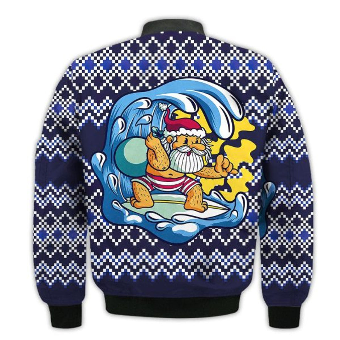 FUNSTUFFPRINTI Merry Christmas Santa Claus Surfing Retro Christmas Holiday Gifts Unisex 3D Bomber Bomber Jacket