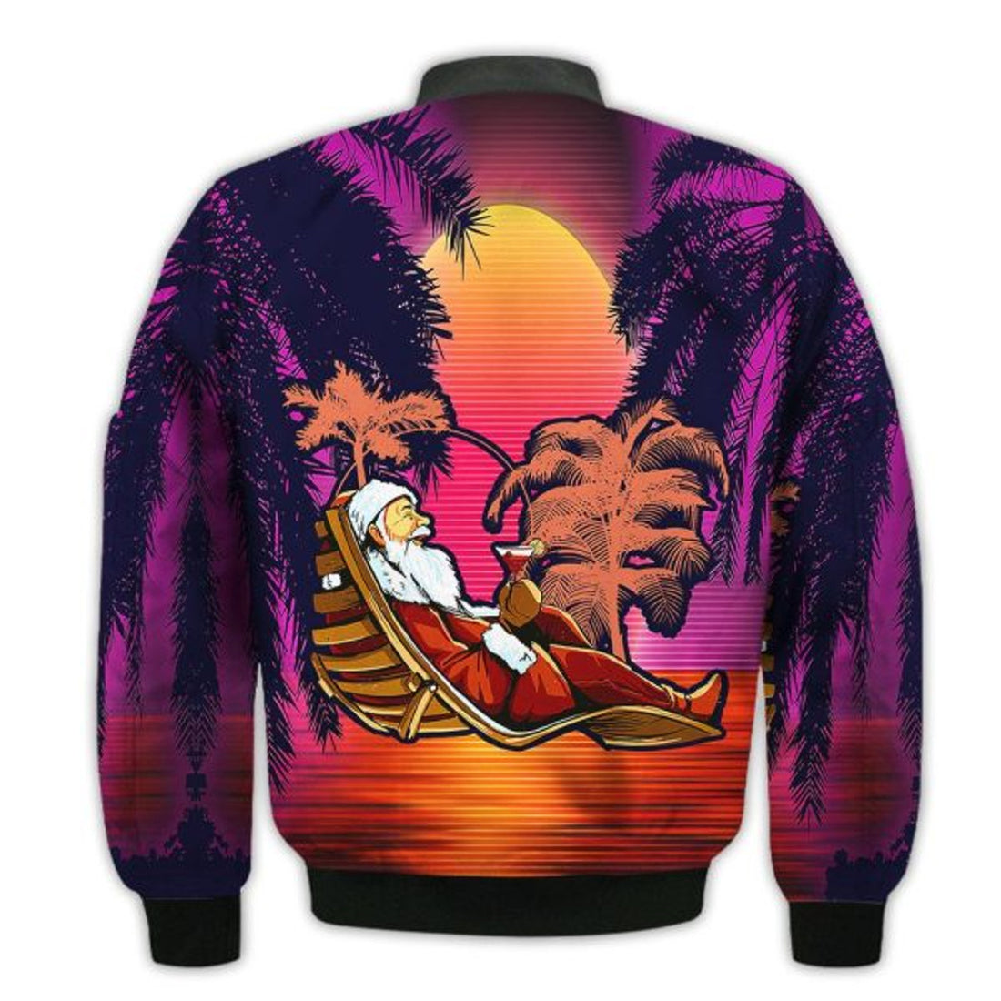 FUNSTUFFPRINTI Merry Christmas Santa Claus Tropical Retro Christmas Holiday Gifts Unisex 3D Bomber Bomber Jacket