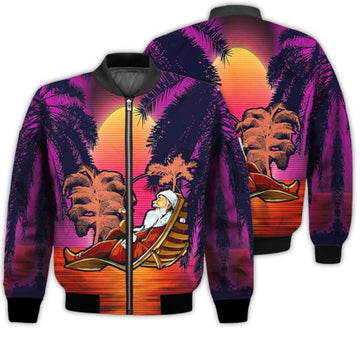 FUNSTUFFPRINTI Merry Christmas Santa Claus Tropical Retro Christmas Holiday Gifts Unisex 3D Bomber Bomber Jacket