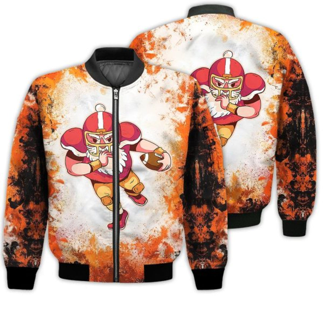 FUNSTUFFPRINTI Merry Christmas Santa Football Retro Christmas Holiday Gifts Unisex 3D Bomber Bomber Jacket