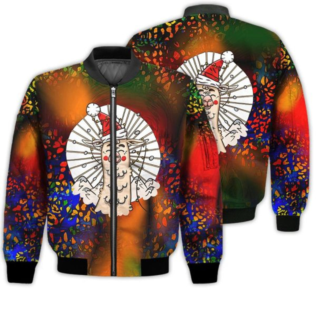 FUNSTUFFPRINTI Merry Christmas Santa Llama Retro Christmas Holiday Gifts Unisex 3D Bomber Bomber Jacket