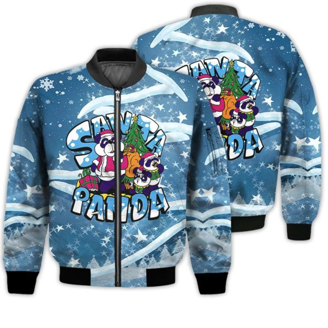 FUNSTUFFPRINTI Merry Christmas Santa Panda Retro Christmas Holiday Gifts Unisex 3D Bomber Bomber Jacket