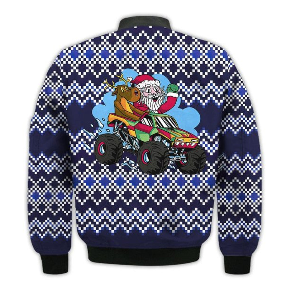FUNSTUFFPRINTI Merry Christmas Santa Riding A Monster Truck Retro Christmas Holiday Gifts Unisex 3D Bomber Bomber Jacket
