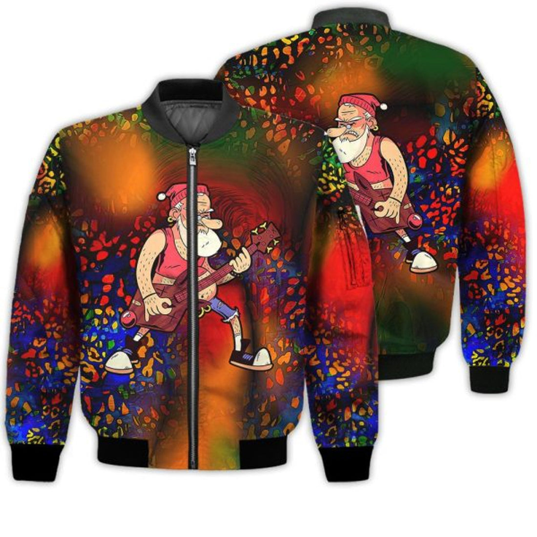 FUNSTUFFPRINTI Merry Christmas Santa Rock Retro Christmas Holiday Gifts Unisex 3D Bomber Bomber Jacket