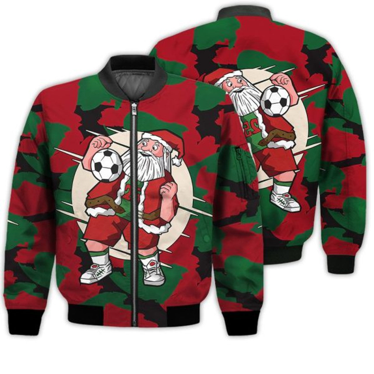 FUNSTUFFPRINTI Merry Christmas Santa Soccer Retro Christmas Holiday Gifts Unisex 3D Bomber Bomber Jacket