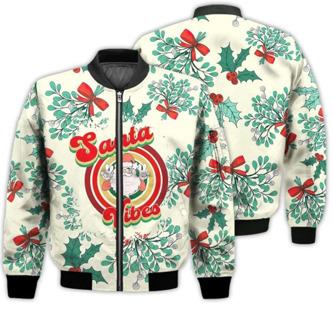 FUNSTUFFPRINTI Merry Christmas Santa Vibes Retro Christmas Holiday Gifts Unisex 3D Bomber Bomber Jacket