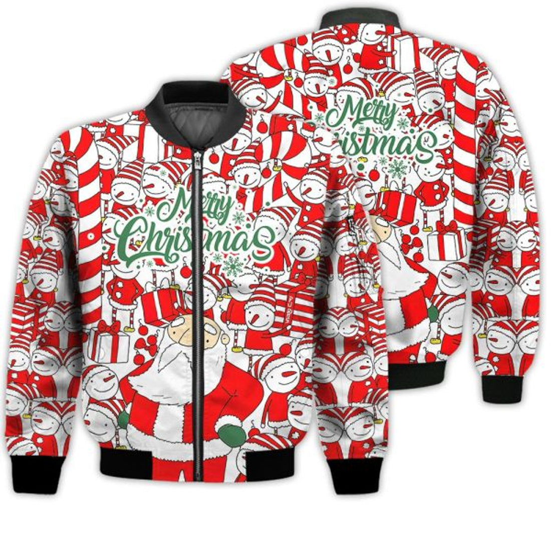 FUNSTUFFPRINTI Merry Christmas Santa's Elf Funny Pattern Retro Christmas Holiday Gifts Unisex 3D Bomber Bomber Jacket