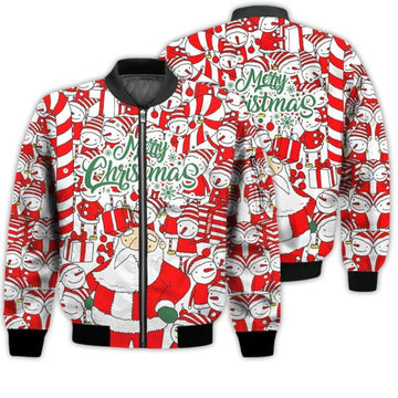 FUNSTUFFPRINTI Merry Christmas Santa's Elf Funny Pattern Retro Christmas Holiday Gifts Unisex 3D Bomber Bomber Jacket