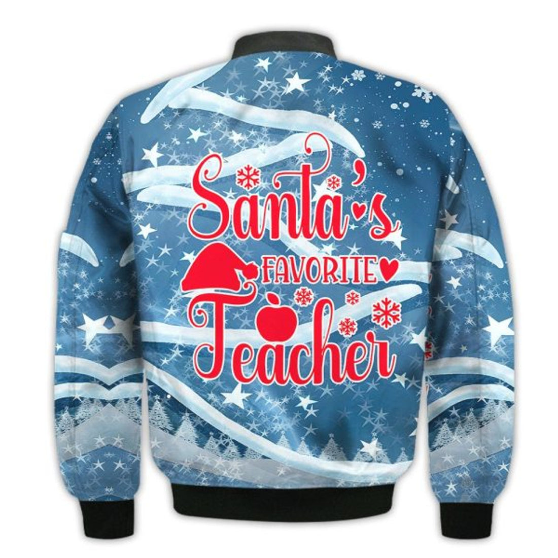 FUNSTUFFPRINTI Merry Christmas Santa's Favorite Teacher Retro Christmas Holiday Gifts Unisex 3D Bomber Bomber Jacket