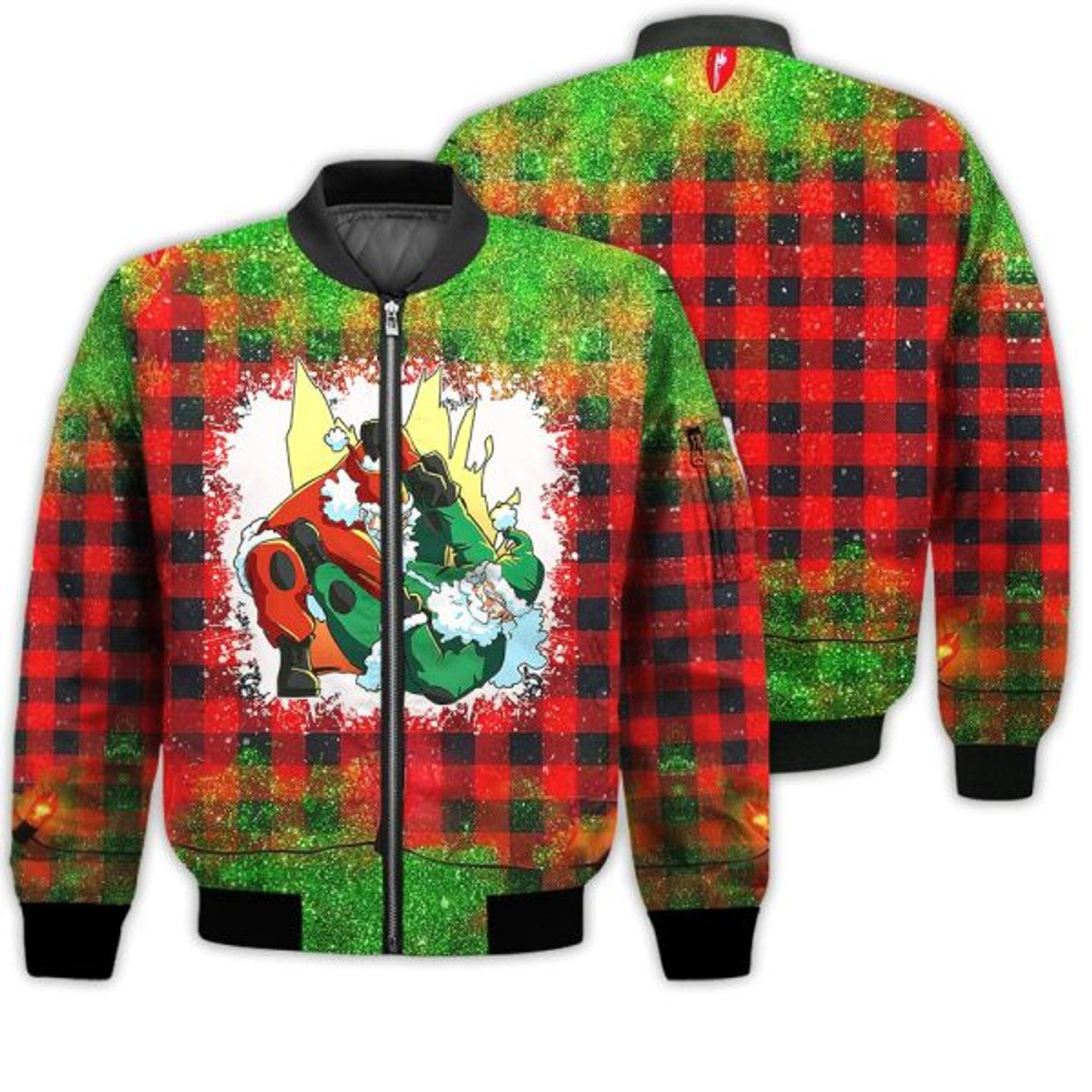 FUNSTUFFPRINTI Merry Christmas Santas Fight Retro Christmas Holiday Gifts Unisex 3D Bomber Bomber Jacket