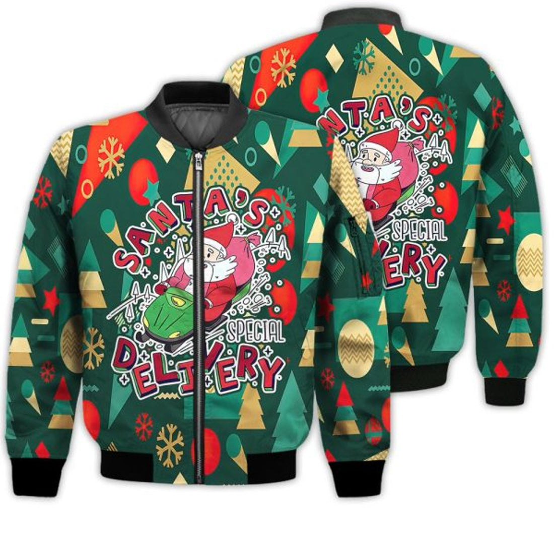FUNSTUFFPRINTI Merry Christmas Santa's Special Delivery Retro Christmas Holiday Gifts Unisex 3D Bomber Bomber Jacket