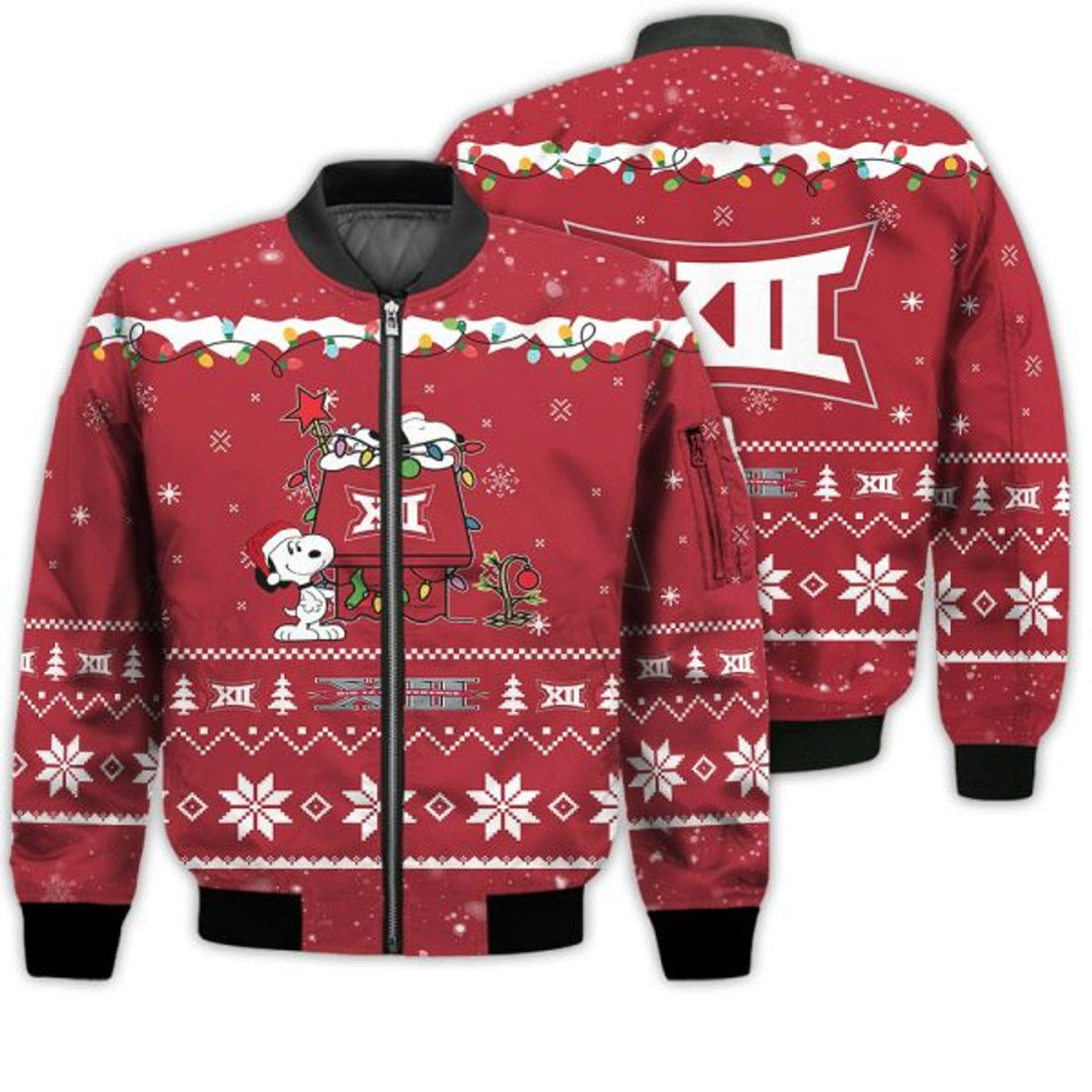 FUNSTUFFPRINTI Merry Christmas Season Big 12 Conference Snoopy 3D Bomber Bomber Jacket