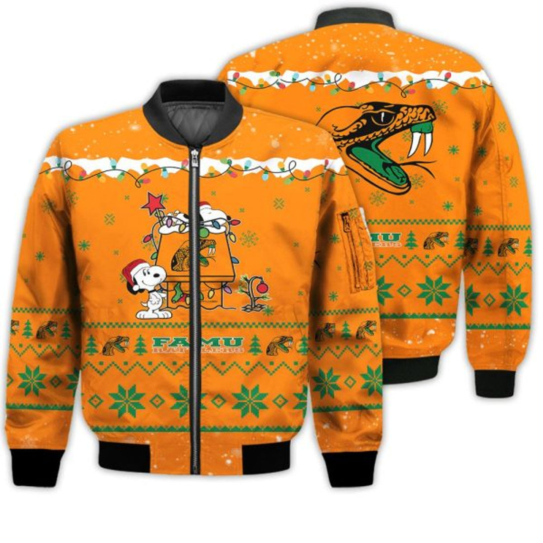 FUNSTUFFPRINTI Merry Christmas Season Florida AM Rattlers Snoopy 3D Bomber Bomber Jacket