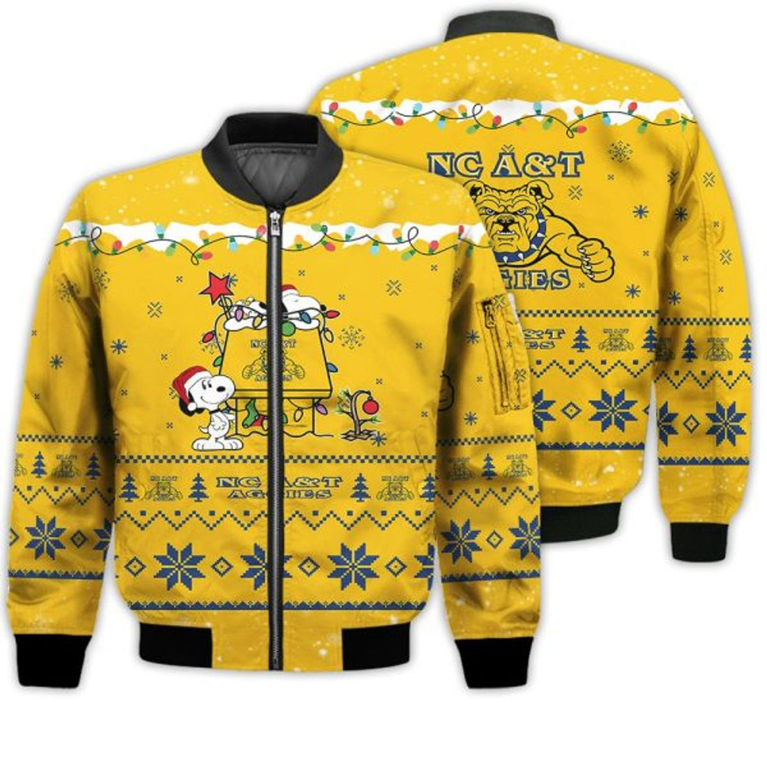 FUNSTUFFPRINTI Merry Christmas Season North Carolina AT Aggies Snoopy 3D Bomber Bomber Jacket
