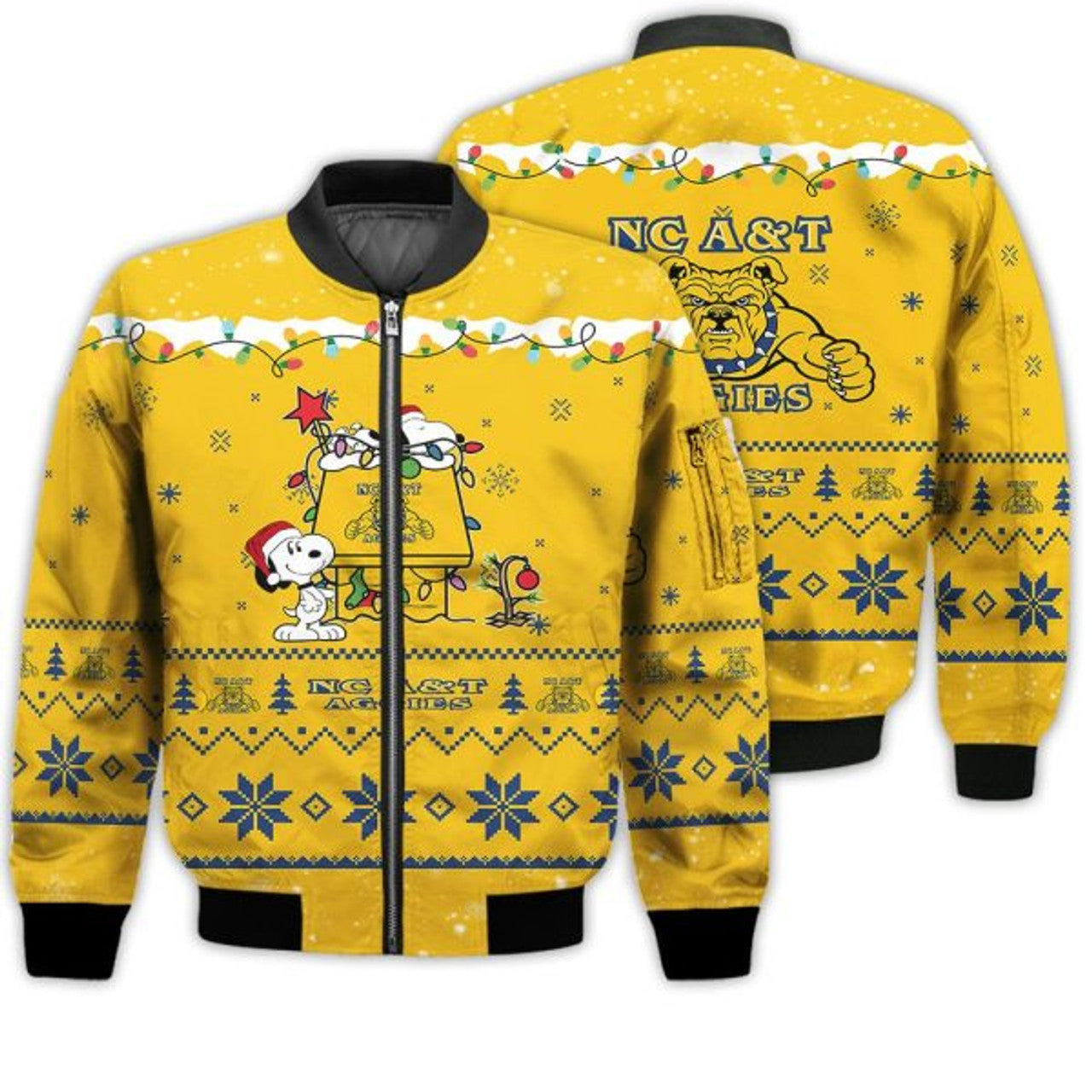 FUNSTUFFPRINTI Merry Christmas Season North Carolina AT Aggies Snoopy 3D Bomber Bomber Jacket