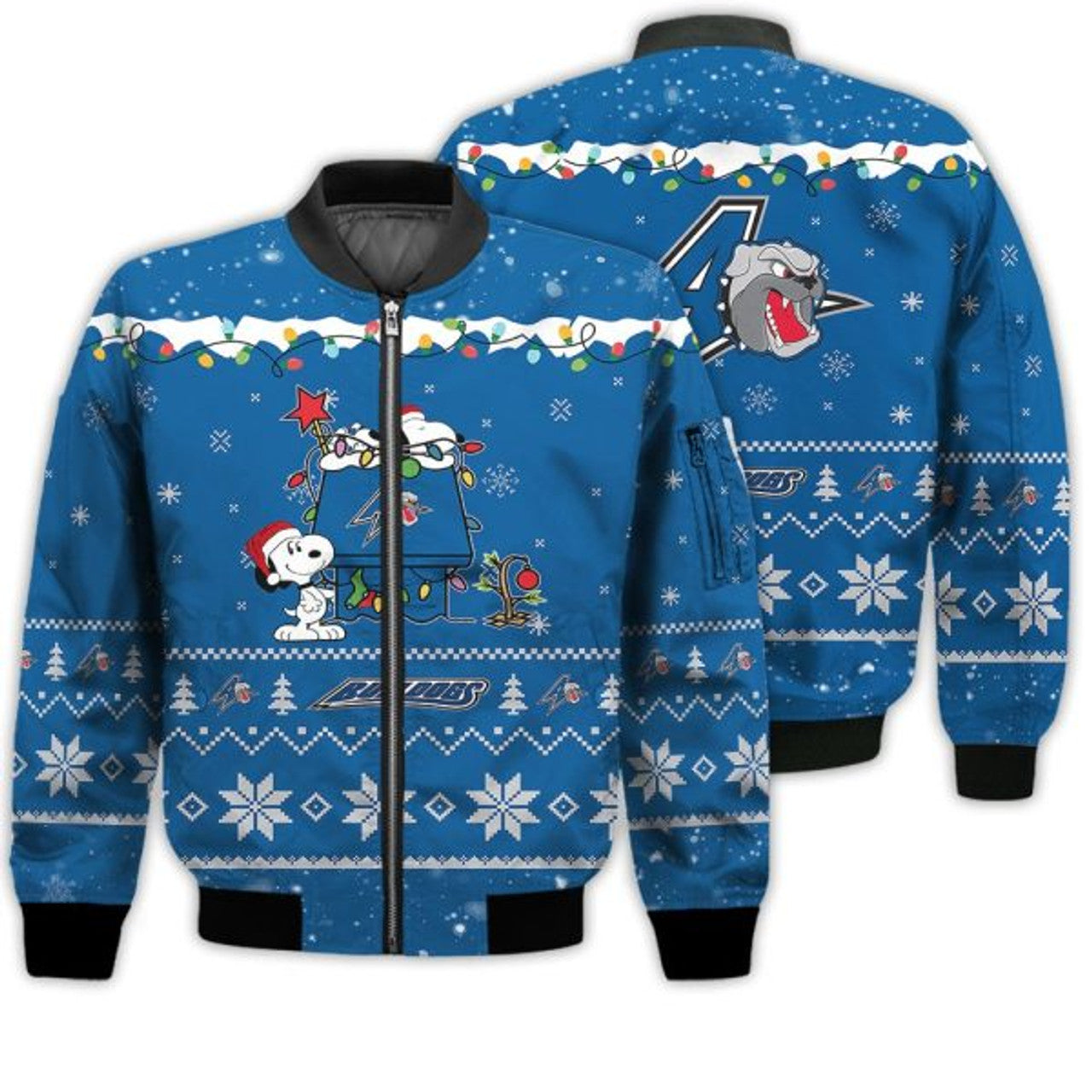 FUNSTUFFPRINTI Merry Christmas Season North Carolina Asheville Bulldogs Snoopy 3D Bomber Bomber Jacket