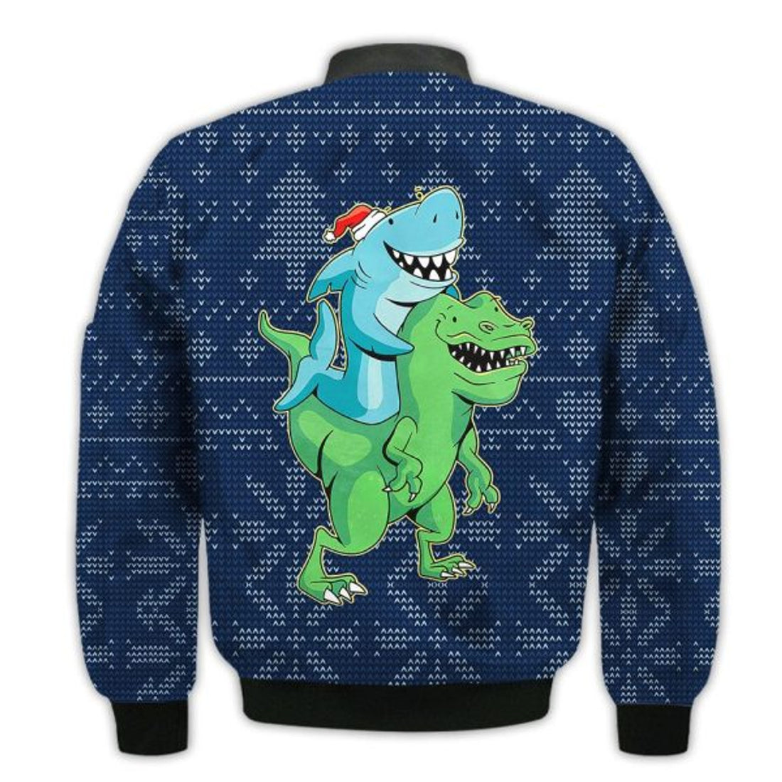 FUNSTUFFPRINTI Merry Christmas Shark And T-rex Christmas Retro Christmas Holiday Gifts Unisex 3D Bomber Bomber Jacket