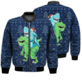 FUNSTUFFPRINTI Merry Christmas Shark And T-rex Christmas Retro Christmas Holiday Gifts Unisex 3D Bomber Bomber Jacket