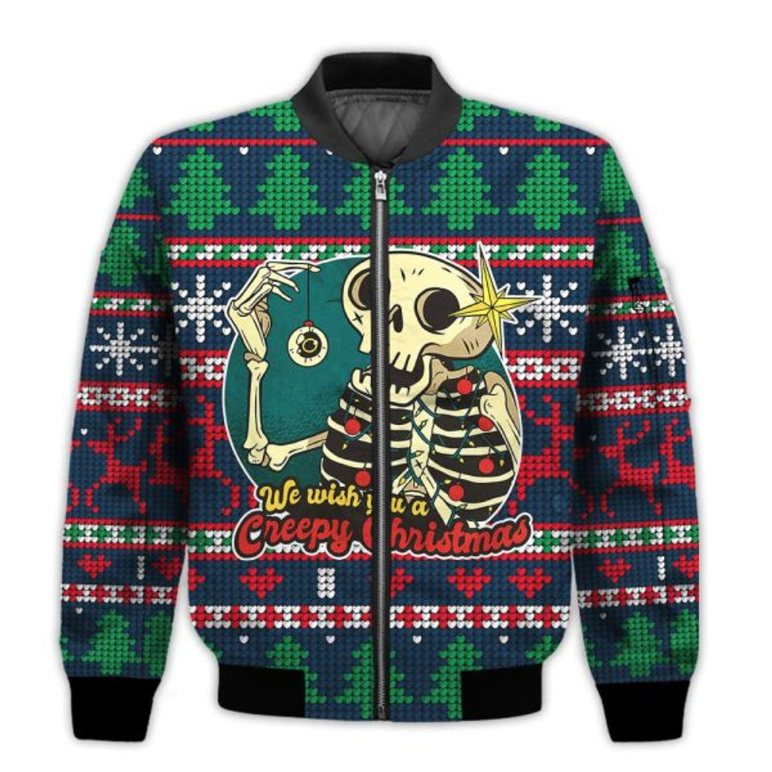 FUNSTUFFPRINTI Merry Christmas Skeleton Christmas Retro Christmas Holiday Gifts Unisex 3D Bomber Jacket