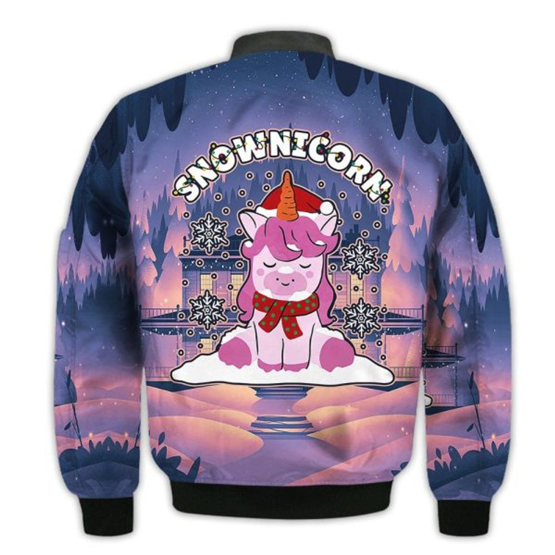 FUNSTUFFPRINTI Merry Christmas Snownicorn Christmas Unicorn Retro Christmas Holiday Gifts Unisex 3D Bomber Jacket
