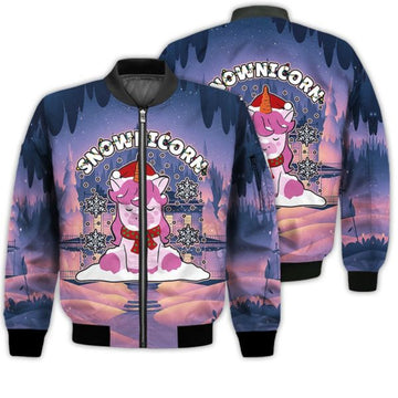 FUNSTUFFPRINTI Merry Christmas Snownicorn Christmas Unicorn Retro Christmas Holiday Gifts Unisex 3D Bomber Jacket