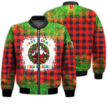 FUNSTUFFPRINTI Merry Christmas Stay Merry And Bright Retro Christmas Holiday Gifts Unisex 3D Bomber Jacket