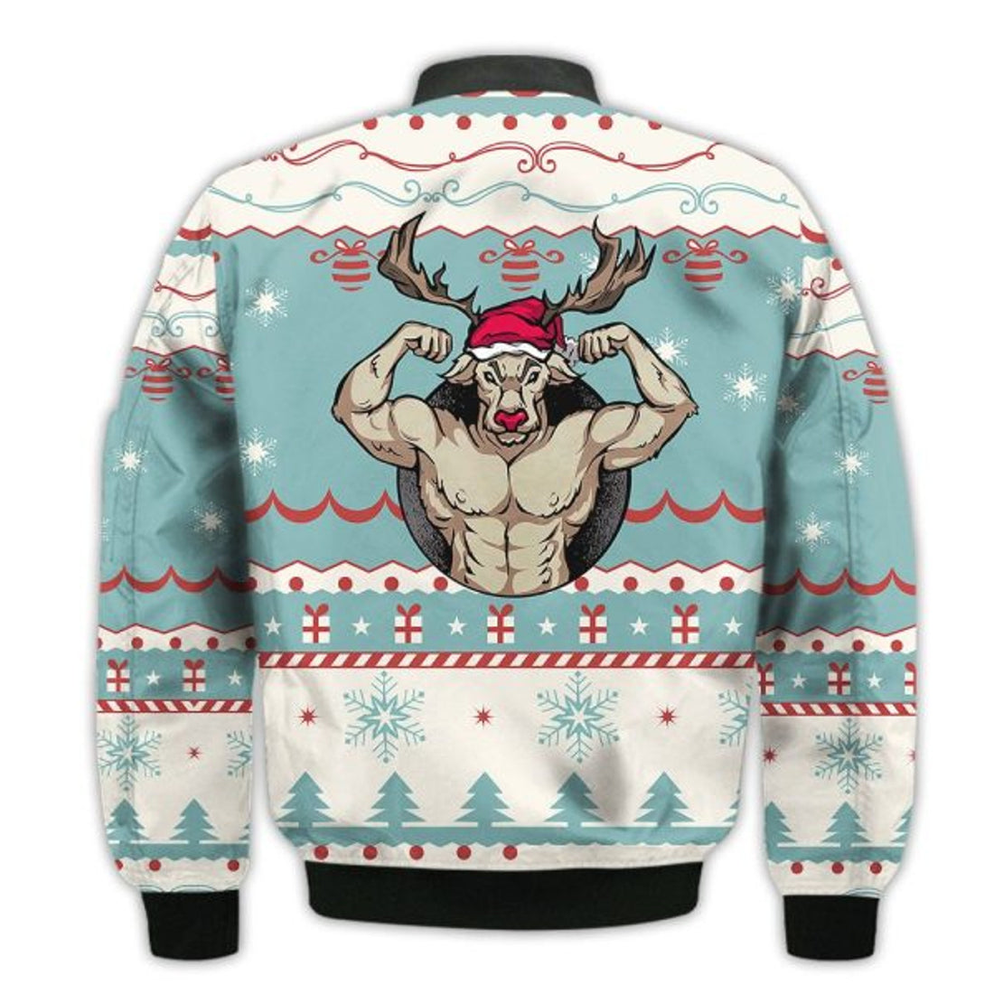 FUNSTUFFPRINTI Merry Christmas Strong Reindeer Retro Christmas Holiday Gifts Unisex 3D Bomber Jacket