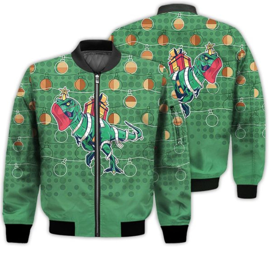 FUNSTUFFPRINTI Merry Christmas T-Rex Retro Christmas Holiday Gifts Unisex 3D Bomber Jacket