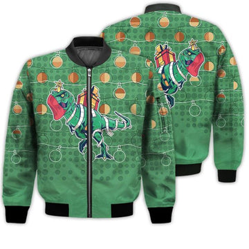FUNSTUFFPRINTI Merry Christmas T-Rex Retro Christmas Holiday Gifts Unisex 3D Bomber Jacket
