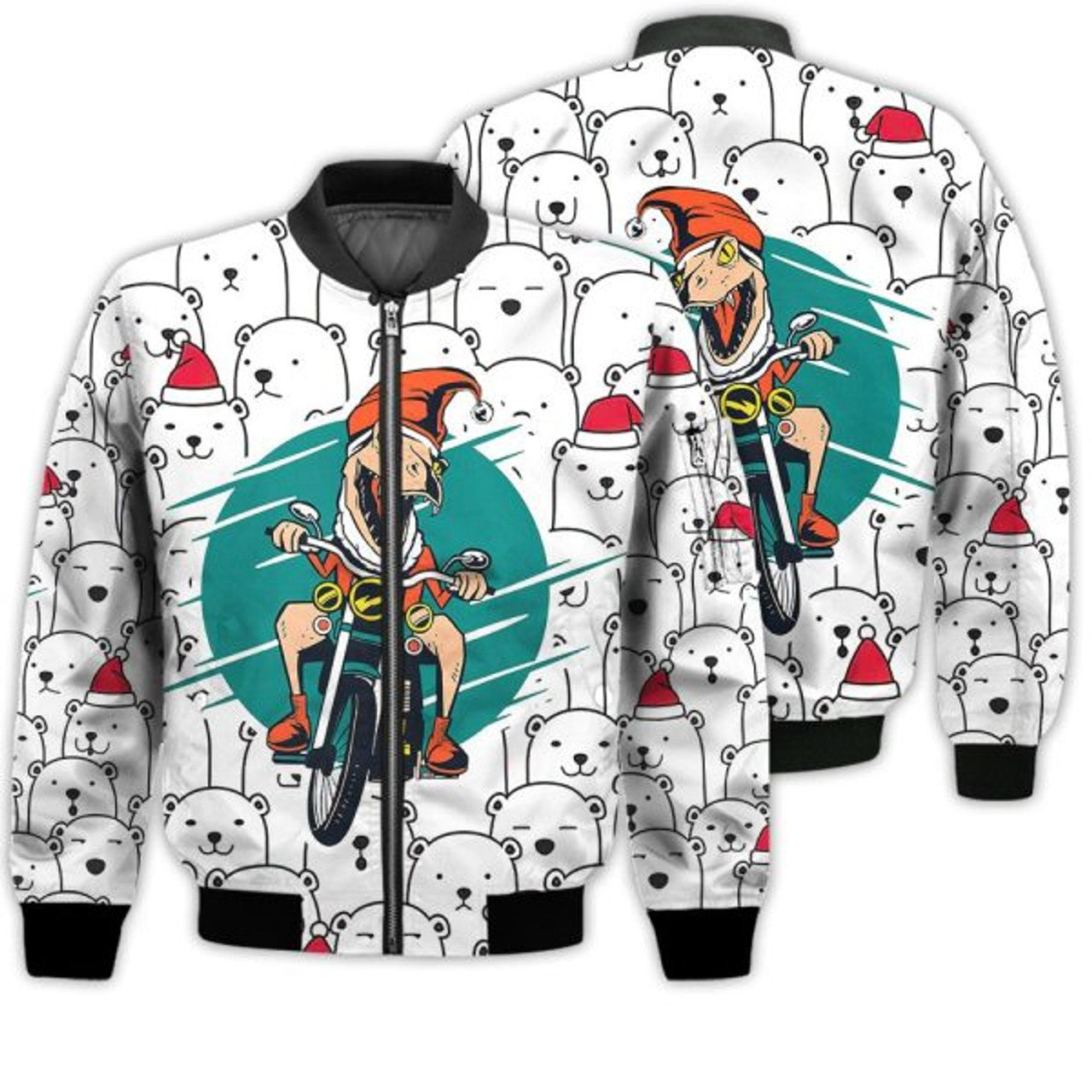 FUNSTUFFPRINTI Merry Christmas T-rex Christmas Retro Christmas Holiday Gifts Unisex 3D Bomber Jacket