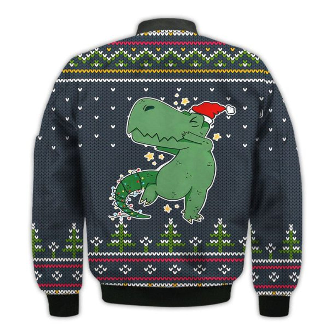 FUNSTUFFPRINTI Merry Christmas T-rex Funny Retro Christmas Holiday Gifts Unisex 3D Bomber Jacket