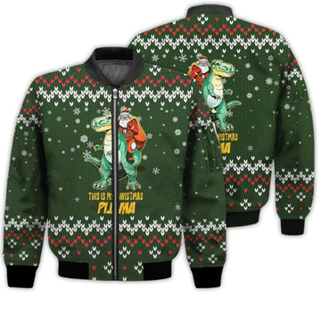 FUNSTUFFPRINTI Merry Christmas This Is My Christmas Pijama Retro Christmas Holiday Gifts Unisex 3D Bomber Jacket