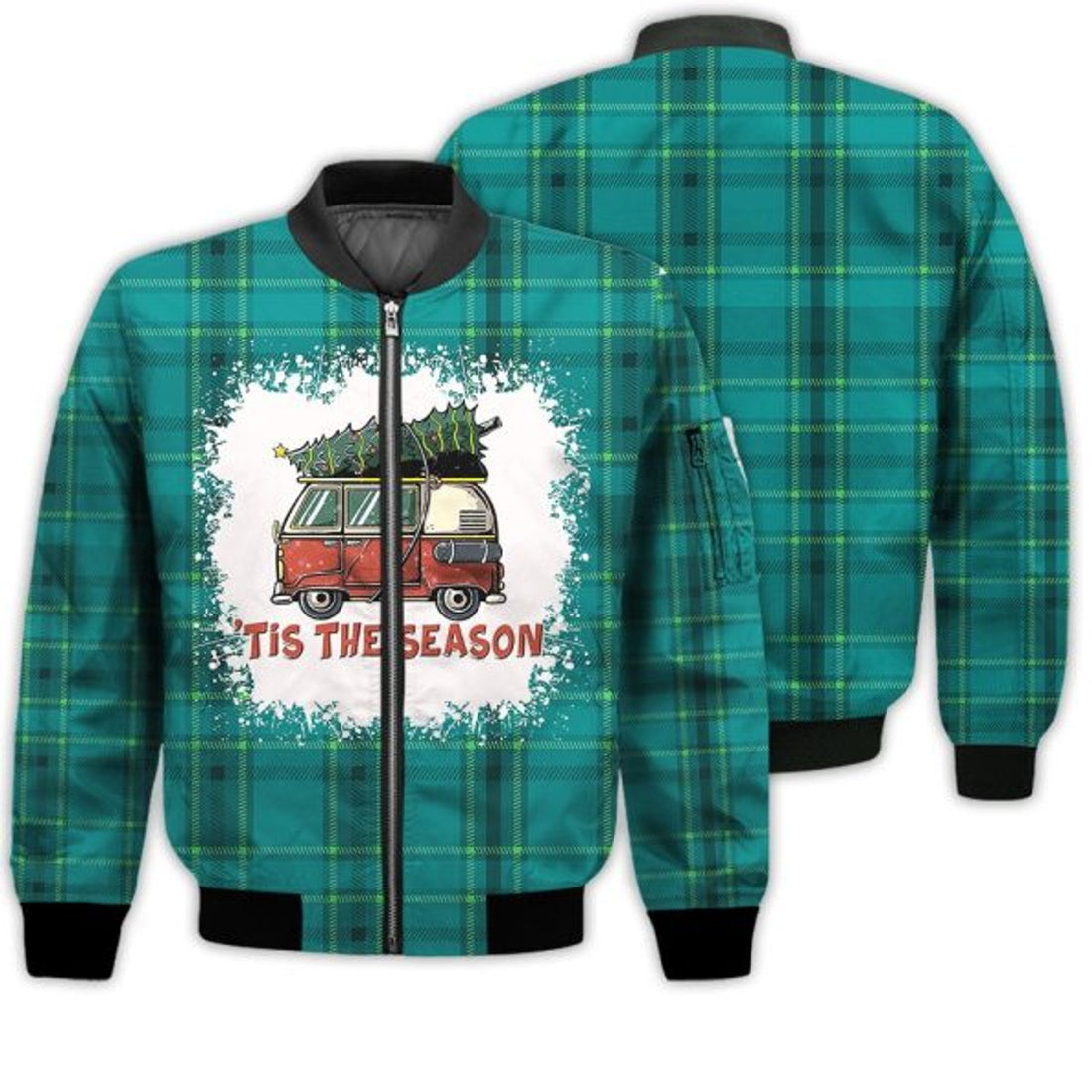 FUNSTUFFPRINTI Merry Christmas â€˜Tis The Season Car Retro Christmas Holiday Gifts Unisex 3D Bomber Jacket