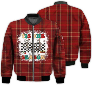 FUNSTUFFPRINTI Merry Christmas Tis The Season Retro Christmas Holiday Gifts Unisex 3D Bomber Jacket