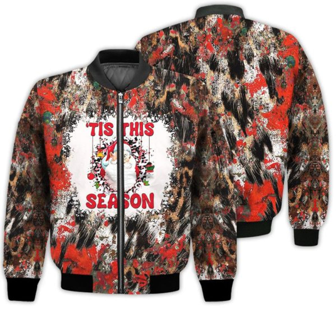 FUNSTUFFPRINTI Merry Christmas Tis The Season Santa Claus Retro Christmas Holiday Gifts Unisex 3D Bomber Jacket