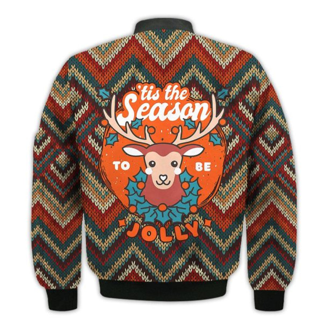 FUNSTUFFPRINTI Merry Christmas Tis The Season To Be Jolly Reindeer Retro Christmas Holiday Gifts Unisex 3D Bomber Jacket