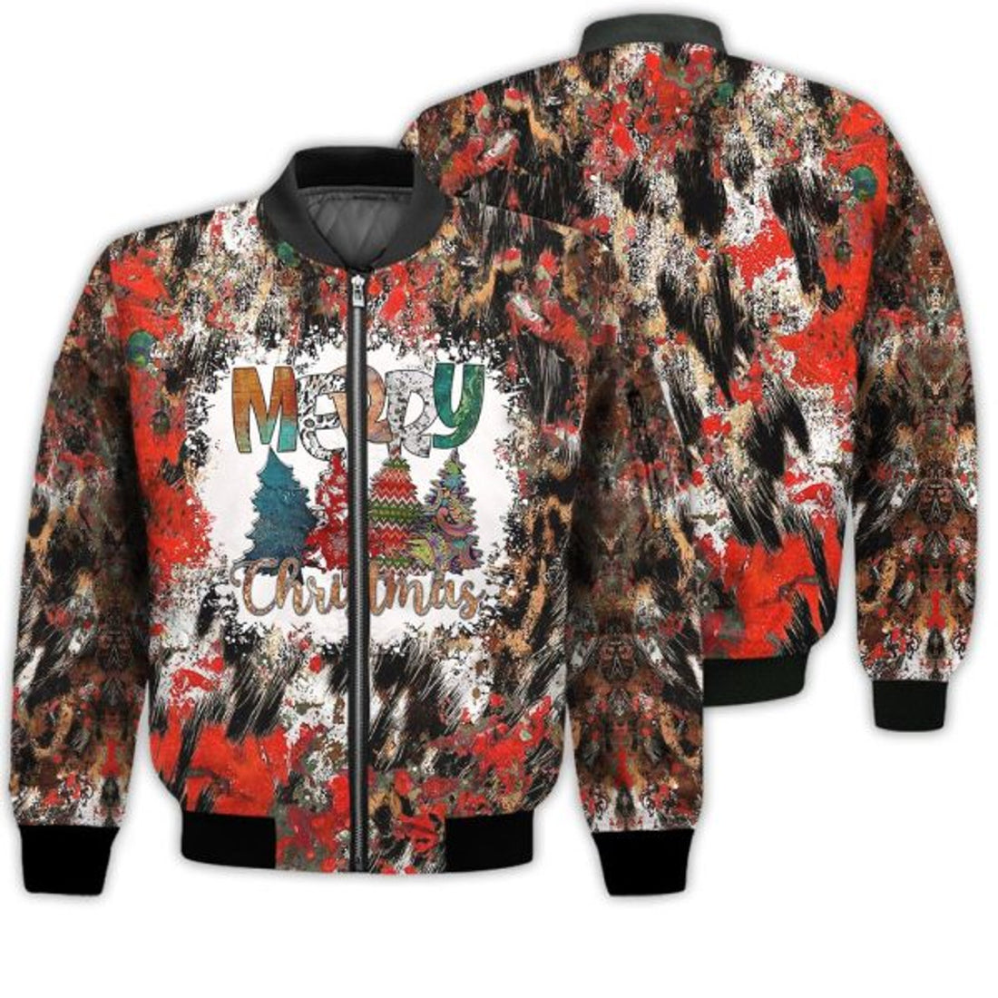 FUNSTUFFPRINTI Merry Christmas Tree Leopard Retro Christmas Holiday Gifts Unisex 3D Bomber Jacket