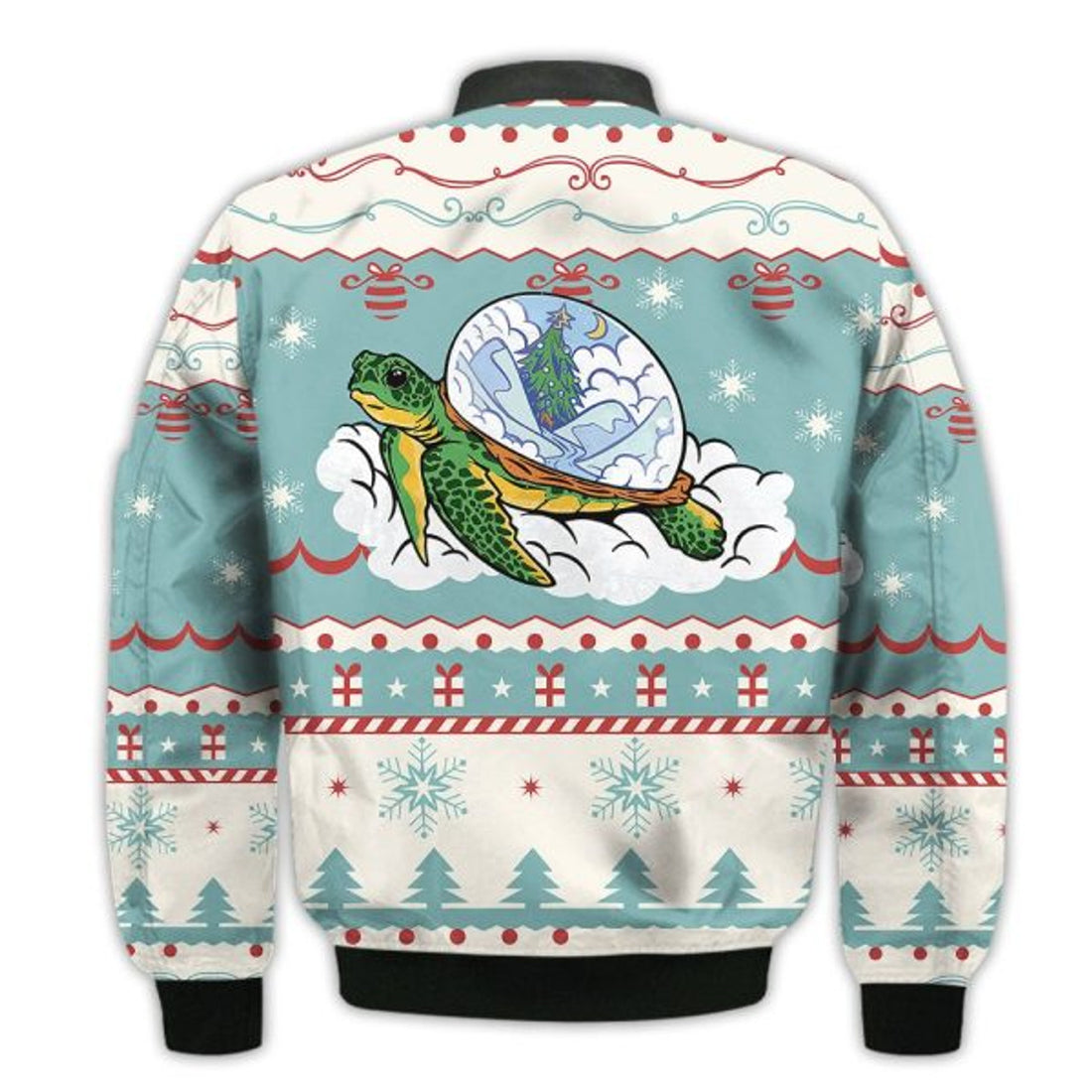 FUNSTUFFPRINTI Merry Christmas Turtle Retro Christmas Holiday Gifts Unisex 3D Bomber Jacket
