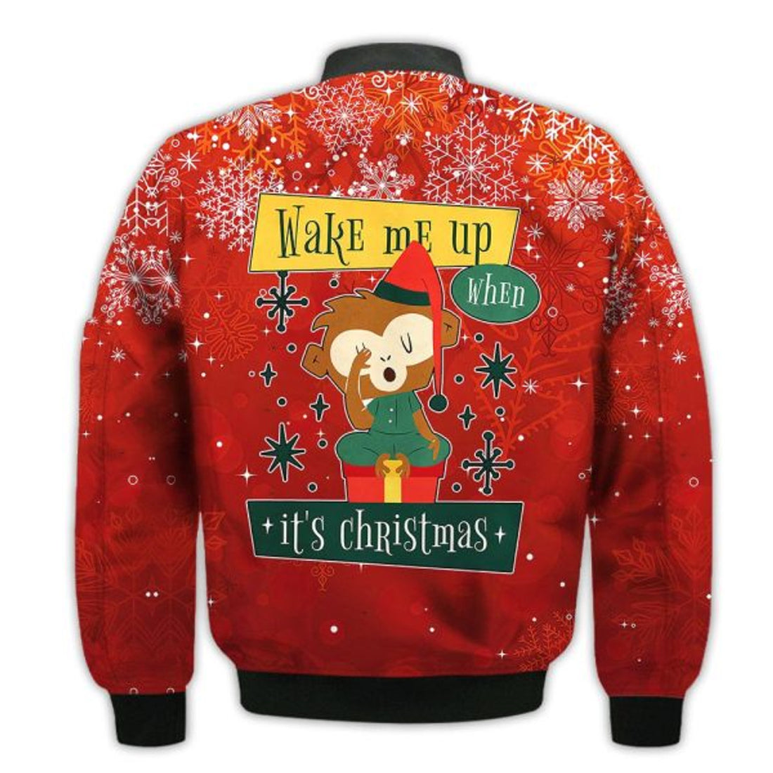 FUNSTUFFPRINTI Merry Christmas Wake Me Up When It's Christmas Retro Christmas Holiday Gifts Unisex 3D Bomber Jacket