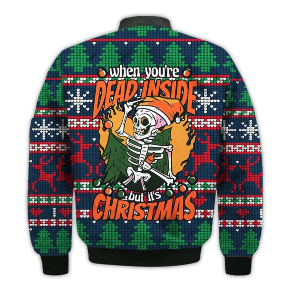 FUNSTUFFPRINTI Merry Christmas When You're Dead Inside But It's Christmas Retro Christmas Holiday Gifts Unisex 3D Bomber Jacket