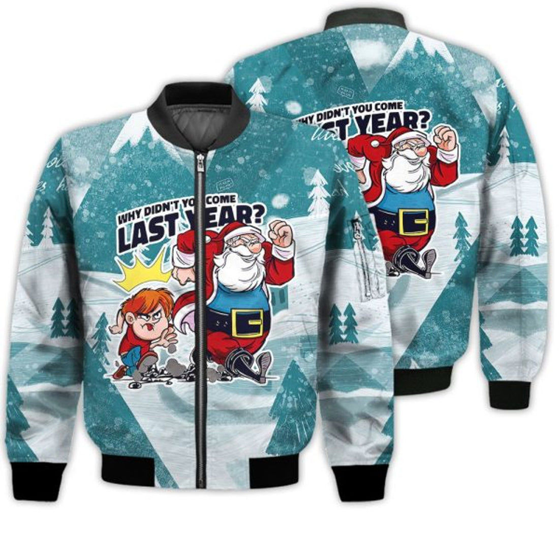 FUNSTUFFPRINTI Merry Christmas Why Didn't You Come Last Year Retro Christmas Holiday Gifts Unisex 3D Bomber Jacket