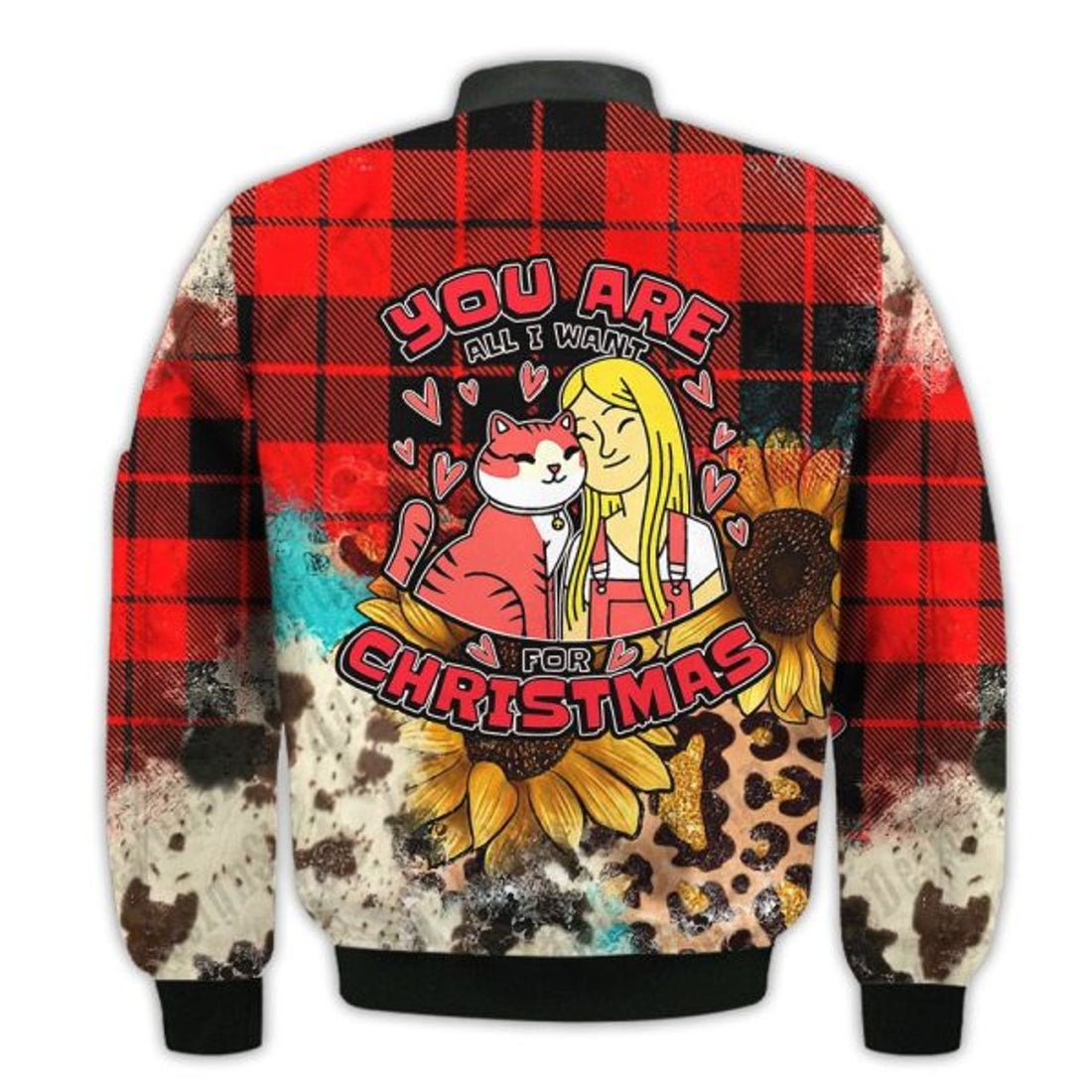FUNSTUFFPRINTI Merry Christmas You Are All I Want For Christmas Retro Christmas Holiday Gifts Unisex 3D Bomber Jacket