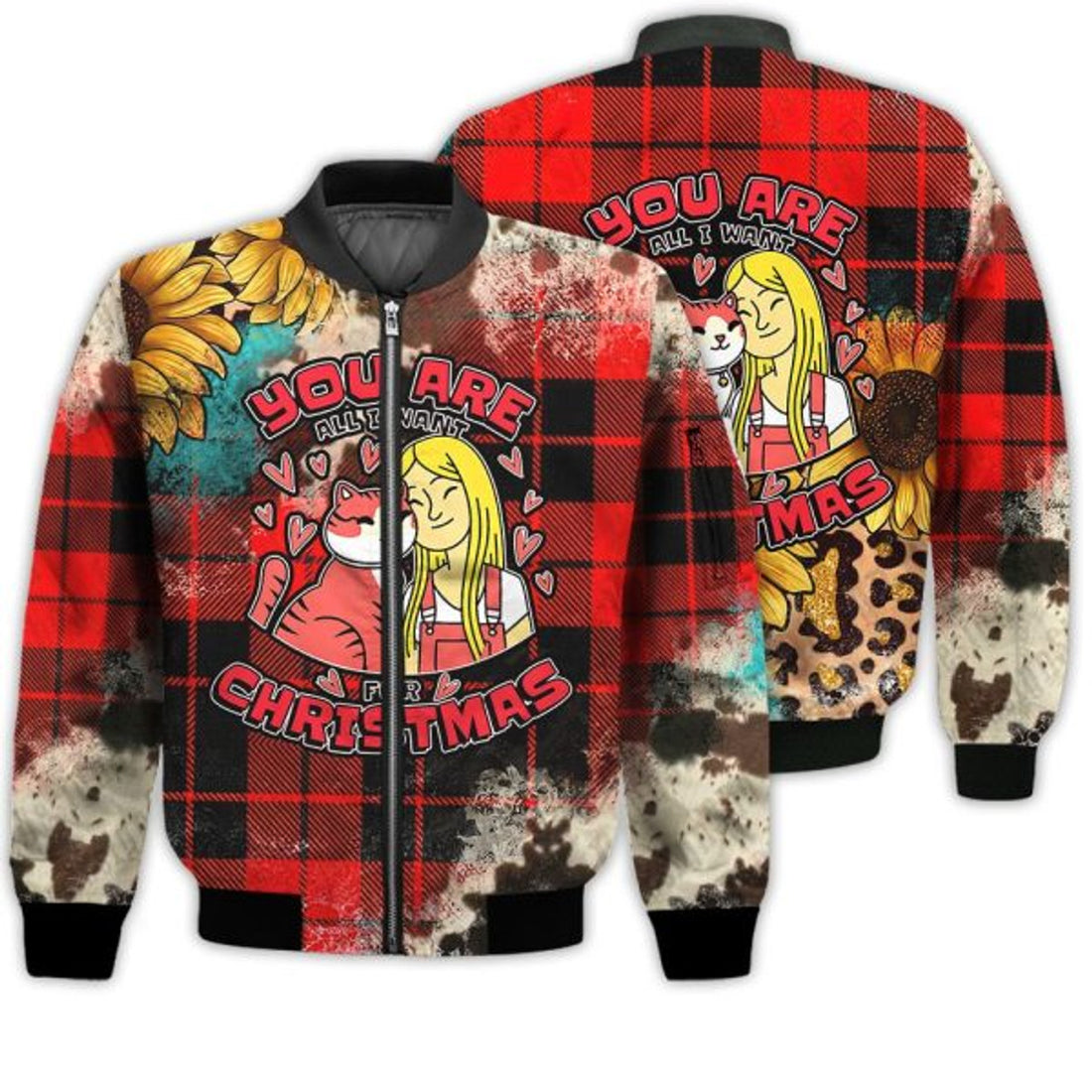 FUNSTUFFPRINTI Merry Christmas You Are All I Want For Christmas Retro Christmas Holiday Gifts Unisex 3D Bomber Jacket