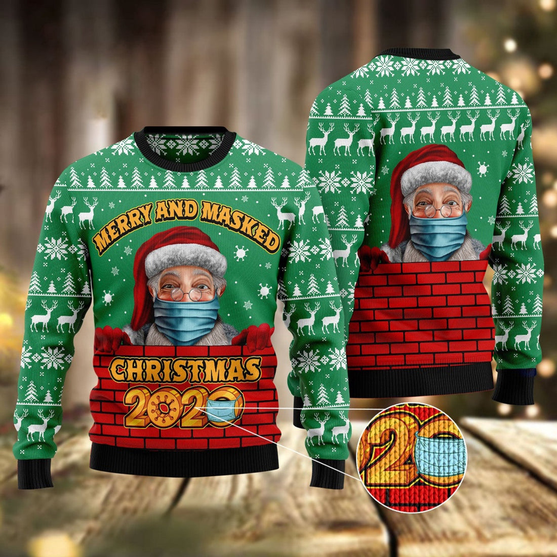 FUNSTUFFPRINT Merry And Masked Ugly Christmas Sweater, Christmas Sweater, Ugly Sweater, Funny Xmas Sweaters Ugly Sweater