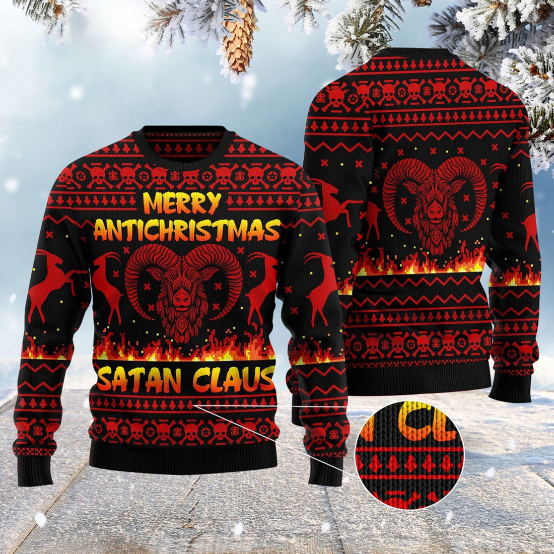 FUNSTUFFPRINT Merry Antichristmas Satan Claus Ugly Christmas Sweater, Christmas Sweater, Ugly Sweater, Funny Xmas Sweaters Ugly Sweater