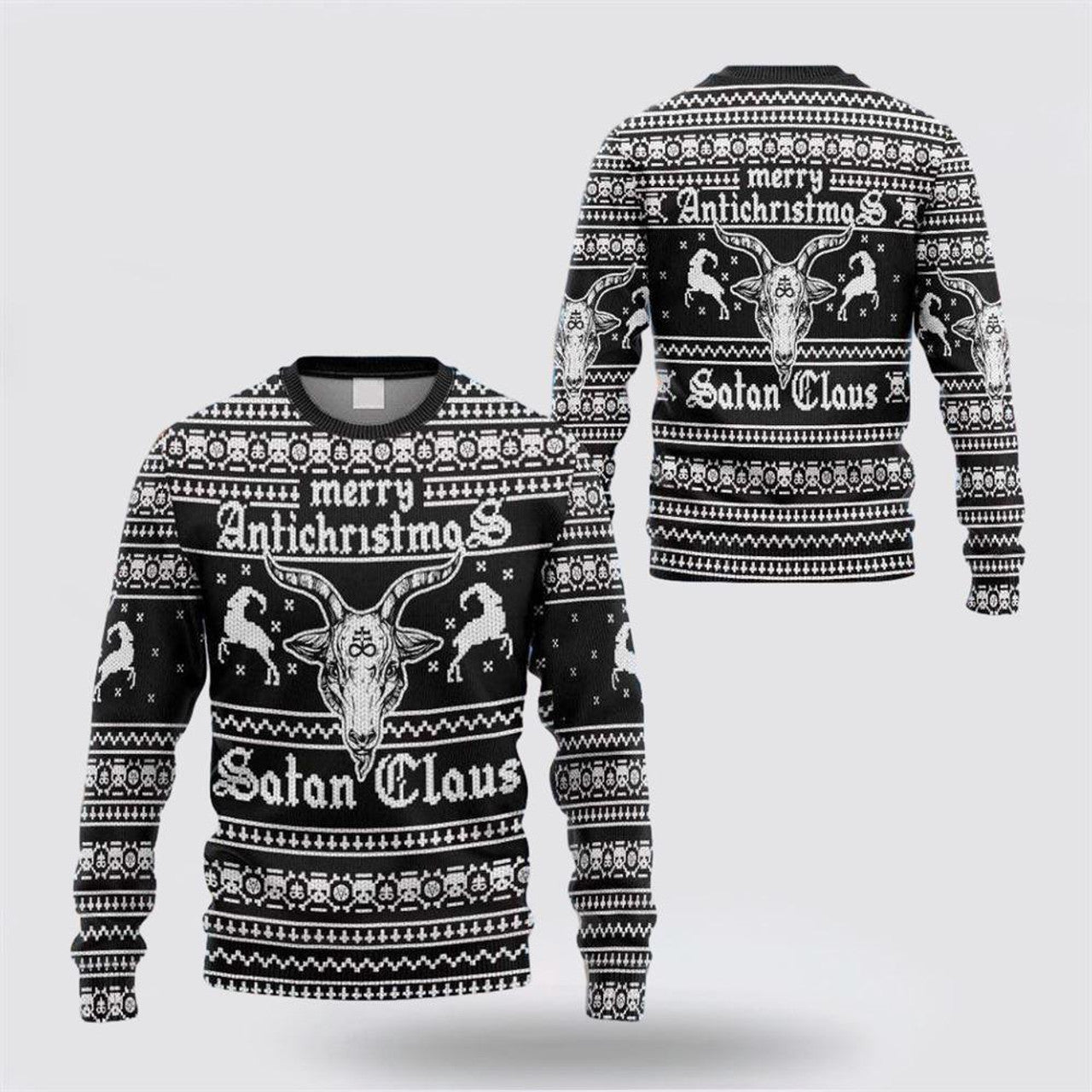 FUNSTUFFPRINT Merry Antichristmas Satan Claus Ugly Sweater - Christmas Gifts For Frends Ugly Sweater