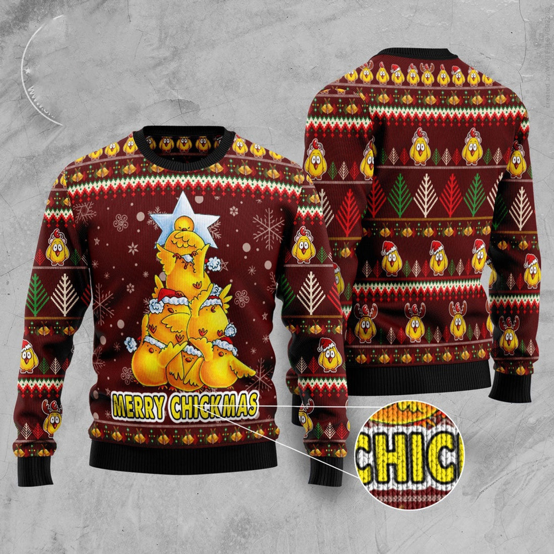 FUNSTUFFPRINT Merry Chickmas Funny Ugly Christmas Sweater, Christmas Sweater, Ugly Sweater, Funny Xmas Sweaters Ugly Sweater